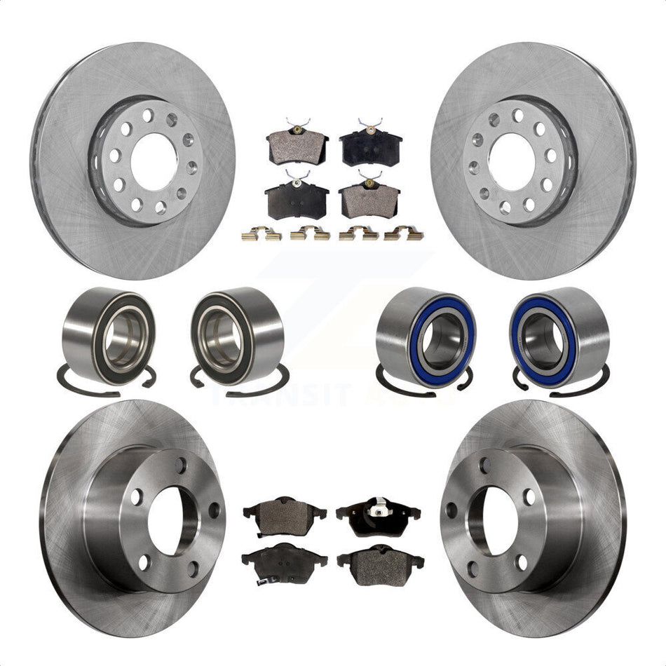 Front Rear Wheel Bearings Disc Brake Rotors And Semi-Metallic Pads Kit (10Pc) For 1999 Volkswagen Passat FWD with 1.8L From Chassis VIN #3BX124708 KBB-106453 by Transit Auto