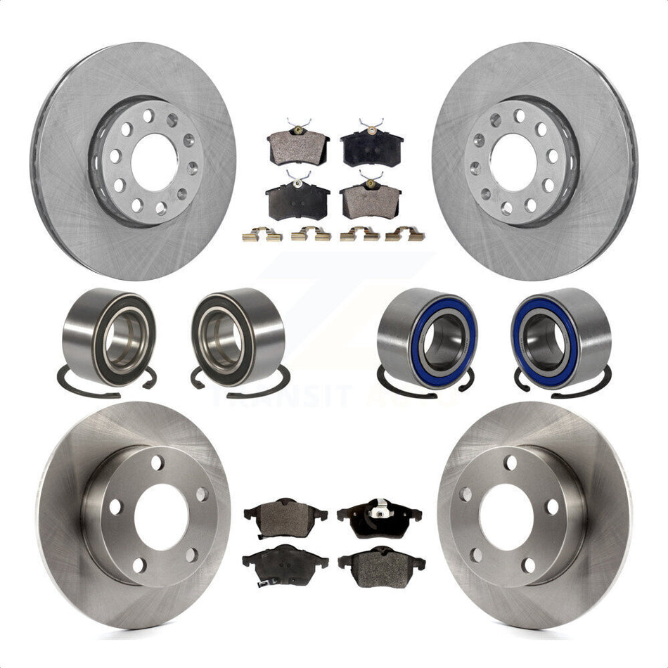 Front Rear Wheel Bearings Disc Brake Rotors And Semi-Metallic Pads Kit (10Pc) For 1999 Volkswagen Passat AWD with 1.8L From Chassis VIN #3BX124708 KBB-106454 by Transit Auto