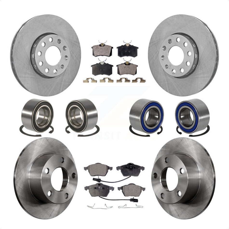 Front Rear Wheel Bearings Disc Brake Rotors And Semi-Metallic Pads Kit (10Pc) For 2000 Volkswagen Passat 1.8L with Turbocharged KBB-106455 by Transit Auto