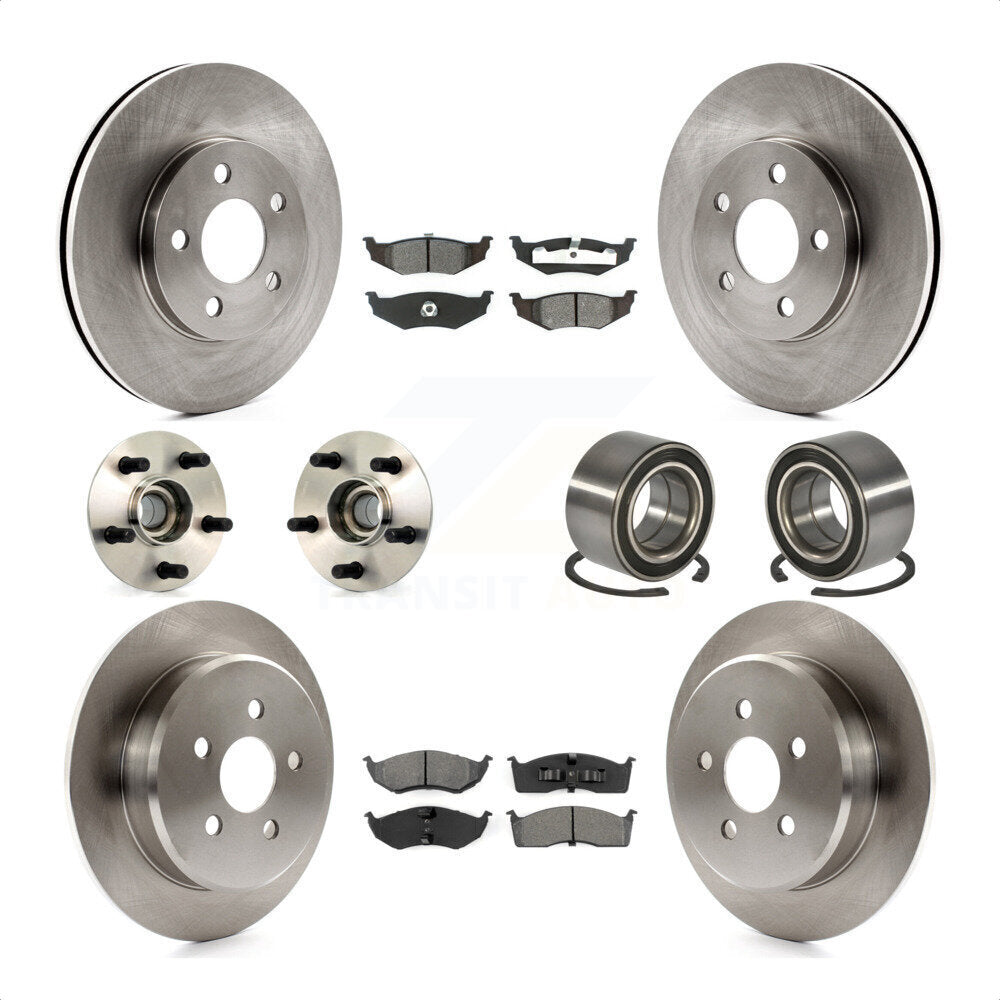 Front Rear Wheel Hub Bearings Assembly Disc Brake Rotors And Semi-Metallic Pads Kit (10Pc) For Dodge Neon Chrysler KBB-106530 by Transit Auto