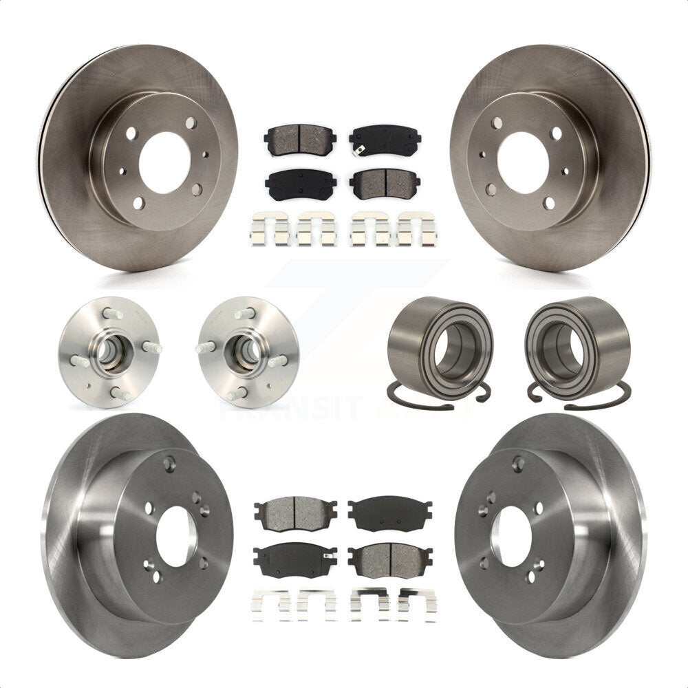 Front Rear Wheel Hub Bearings Assembly Disc Brake Rotors And Semi-Metallic Pads Kit (10Pc) For 2006 Hyundai Accent Hatchback with Non-ABS KBB-106578 by Transit Auto