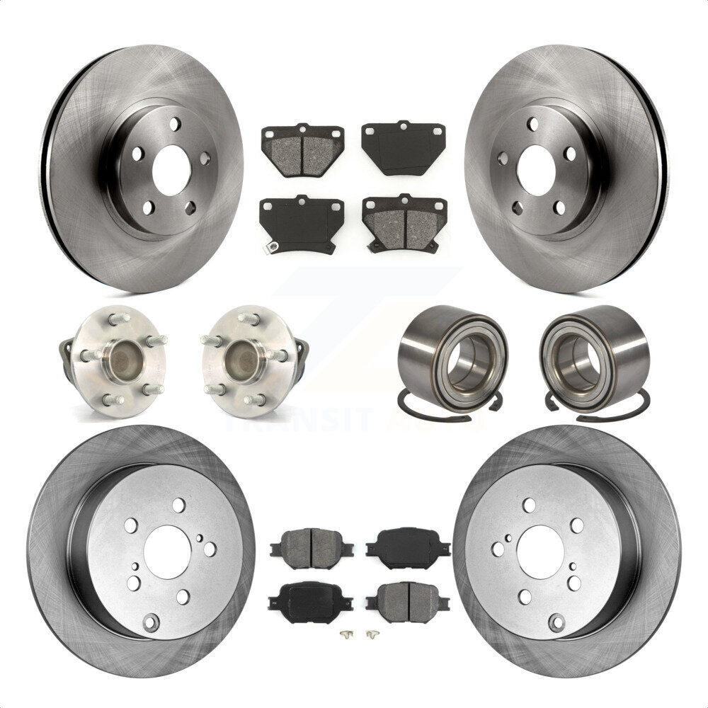 Front Rear Wheel Hub Bearings Assembly Disc Brake Rotors And Semi-Metallic Pads Kit (10Pc) For Toyota Celica KBB-106656 by Transit Auto