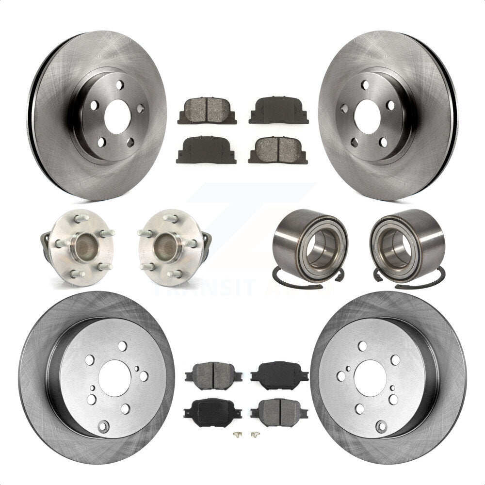 Front Rear Wheel Hub Bearings Assembly Disc Brake Rotors And Semi-Metallic Pads Kit (10Pc) For 2005-2010 Scion tC KBB-106657 by Transit Auto