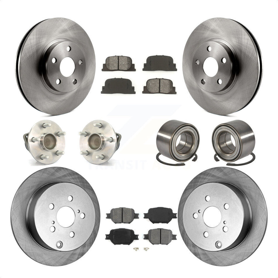 Front Rear Wheel Hub Bearings Assembly Disc Brake Rotors And Semi-Metallic Pads Kit (10Pc) For 2005-2010 Scion tC KBB-106657 by Transit Auto