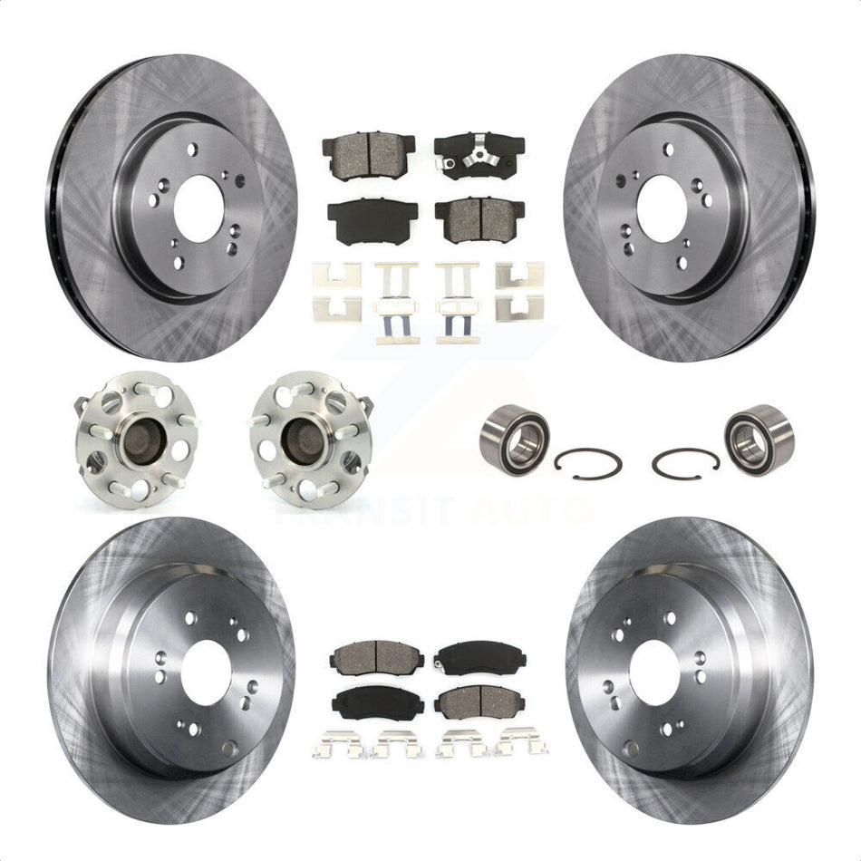 Front Rear Wheel Hub Bearings Assembly Disc Brake Rotors And Semi-Metallic Pads Kit (10Pc) For 2007-2011 Honda CR-V FWD KBB-106675 by Transit Auto