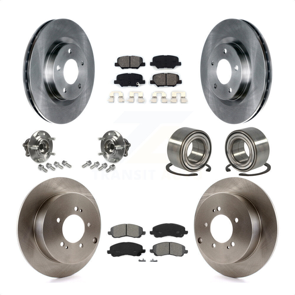 Front Rear Wheel Hub Bearings Assembly Disc Brake Rotors And Semi-Metallic Pads Kit (10Pc) For 2013 Mitsubishi Outlander AWD with 3.0L Without 7 Passenger Seating KBB-106705 by Transit Auto