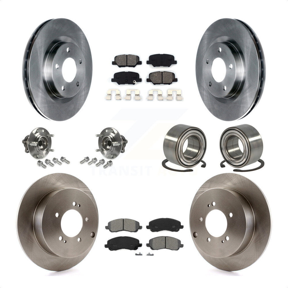 Front Rear Wheel Hub Bearings Assembly Disc Brake Rotors And Semi-Metallic Pads Kit (10Pc) For 2013 Mitsubishi Outlander AWD with 3.0L Without 7 Passenger Seating KBB-106705 by Transit Auto