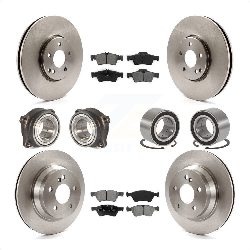 Front Rear Wheel Hub Bearings Assembly Disc Brake Rotors And Semi-Metallic Pads Kit (10Pc) For Mercedes-Benz E550 4Matic with AWD KBB-106733 by Transit Auto