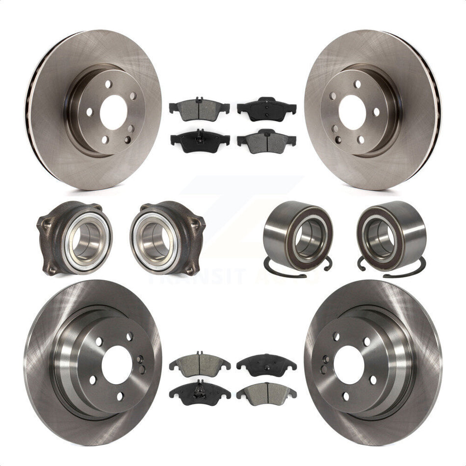 Front Rear Wheel Hub Bearings Assembly Disc Brake Rotors And Semi-Metallic Pads Kit (10Pc) For 2014-2016 Mercedes-Benz E250 AWD With 322mm Diameter Rotor KBB-106737 by Transit Auto