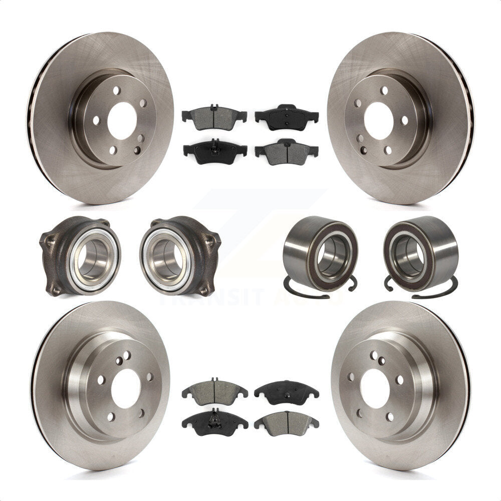 Front Rear Wheel Hub Bearings Assembly Disc Brake Rotors And Semi-Metallic Pads Kit (10Pc) For Mercedes-Benz E350 E400 With 322mm Diameter Rotor KBB-106738 by Transit Auto