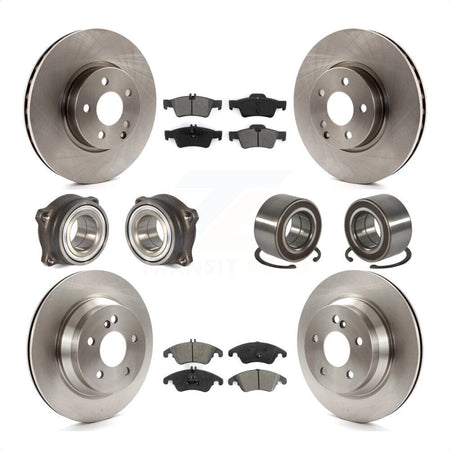 Front Rear Wheel Hub Bearings Assembly Disc Brake Rotors And Semi-Metallic Pads Kit (10Pc) For Mercedes-Benz E350 E400 With 322mm Diameter Rotor KBB-106738 by Transit Auto