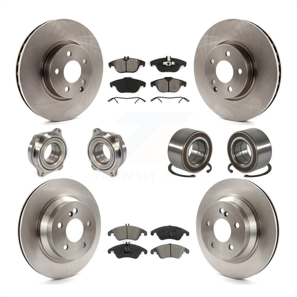 Front Rear Wheel Hub Bearings Assembly Disc Brake Rotors And Semi-Metallic Pads Kit (10Pc) For 2014 Mercedes-Benz E350 Convertible Coupe With 322mm Diameter Rotor KBB-106741 by Transit Auto