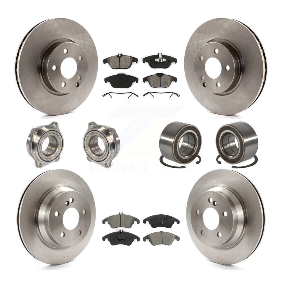 Front Rear Wheel Hub Bearings Assembly Disc Brake Rotors And Semi-Metallic Pads Kit (10Pc) For 2014 Mercedes-Benz E350 Convertible Coupe With 322mm Diameter Rotor KBB-106741 by Transit Auto