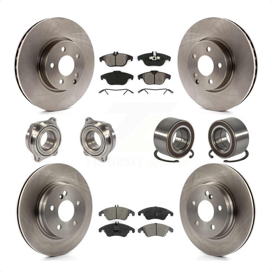 Front Rear Wheel Hub Bearings Assembly Disc Brake Rotors And Semi-Metallic Pads Kit (10Pc) For Mercedes-Benz C300 C350 KBB-106742 by Transit Auto