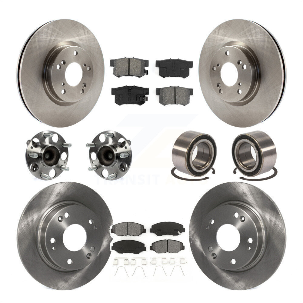 Front Rear Wheel Hub Bearings Assembly Disc Brake Rotors And Semi-Metallic Pads Kit (10Pc) For Honda Civic KBB-106783 by Transit Auto
