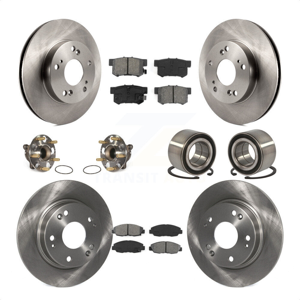 Front Rear Wheel Hub Bearings Assembly Disc Brake Rotors And Semi-Metallic Pads Kit (10Pc) For Honda Civic KBB-106809 by Transit Auto