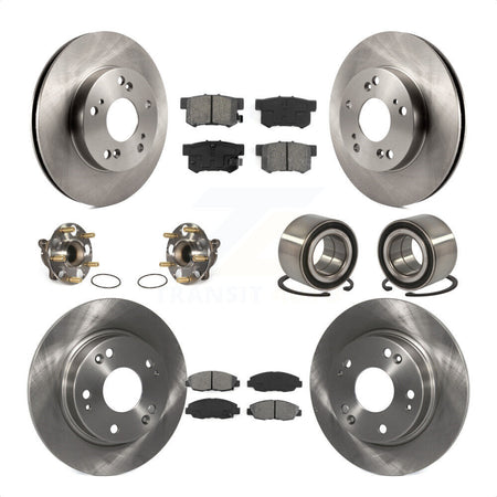 Front Rear Wheel Hub Bearings Assembly Disc Brake Rotors And Semi-Metallic Pads Kit (10Pc) For Honda Civic KBB-106809 by Transit Auto