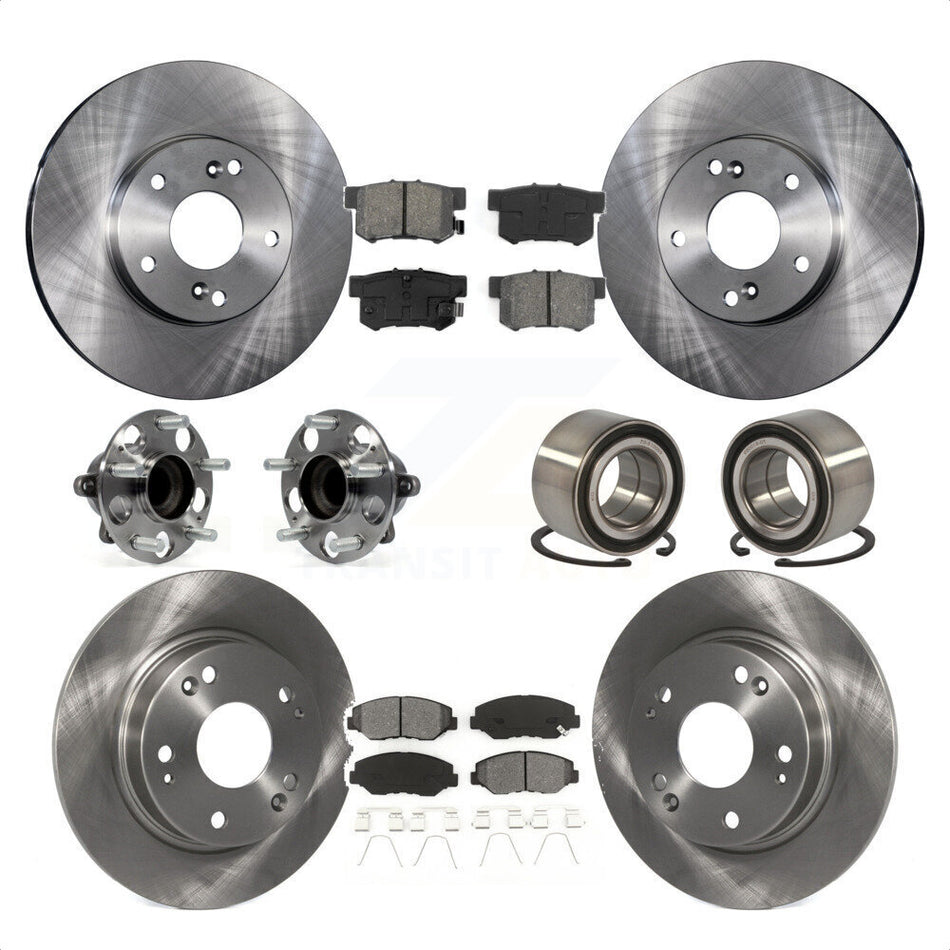 Front Rear Wheel Hub Bearings Assembly Disc Brake Rotors And Semi-Metallic Pads Kit (10Pc) For Honda Civic KBB-106810 by Transit Auto