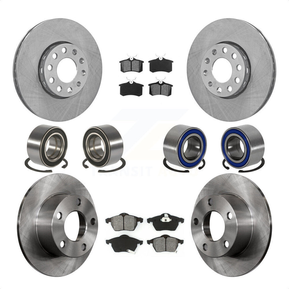 Front Rear Wheel Bearings Disc Brake Rotors And Semi-Metallic Pads Kit (10Pc) For 1999 Volkswagen Passat FWD with 1.8L From Chassis VIN #3BX124708 KBB-106857 by Transit Auto