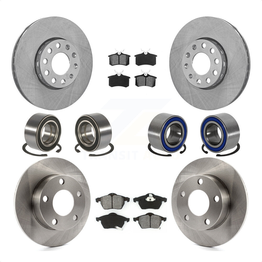 Front Rear Wheel Bearings Disc Brake Rotors And Semi-Metallic Pads Kit (10Pc) For 1999 Volkswagen Passat AWD with 1.8L From Chassis VIN #3BX124708 KBB-106858 by Transit Auto