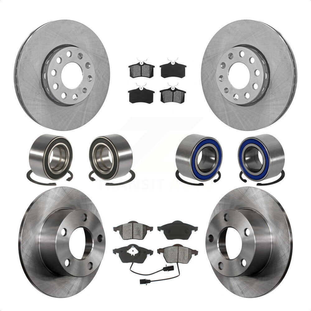 Front Rear Wheel Bearings Disc Brake Rotors And Semi-Metallic Pads Kit (10Pc) For 2000 Volkswagen Passat 1.8L with Turbocharged KBB-106859 by Transit Auto