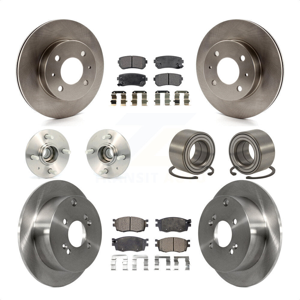 Front Rear Wheel Hub Bearings Assembly Disc Brake Rotors And Ceramic Pads Kit (10Pc) For 2006 Hyundai Accent Hatchback with Non-ABS KBB-106981 by Transit Auto