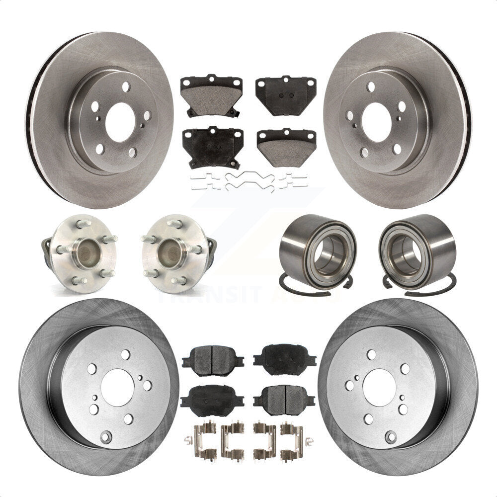 Front Rear Wheel Hub Bearings Assembly Disc Brake Rotors And Ceramic Pads Kit (10Pc) For 2001 Toyota Celica GT with 4-Wheel ABS KBB-107054 by Transit Auto