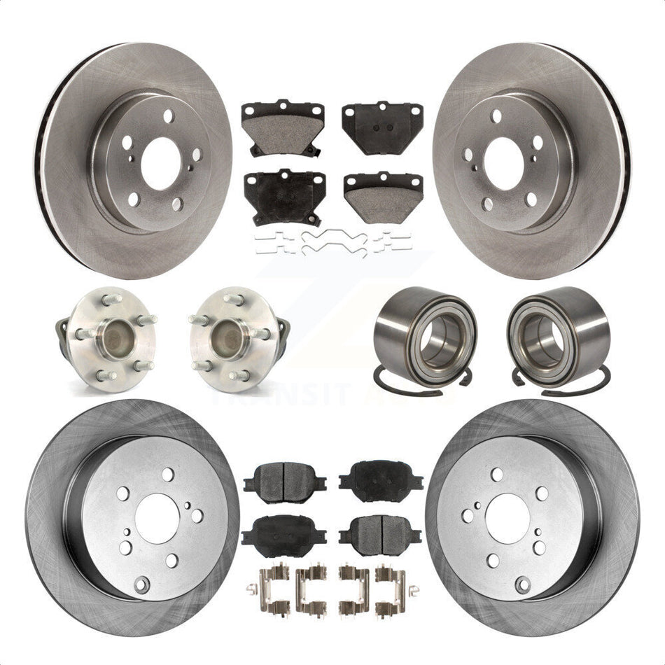 Front Rear Wheel Hub Bearings Assembly Disc Brake Rotors And Ceramic Pads Kit (10Pc) For 2001 Toyota Celica GT with 4-Wheel ABS KBB-107054 by Transit Auto