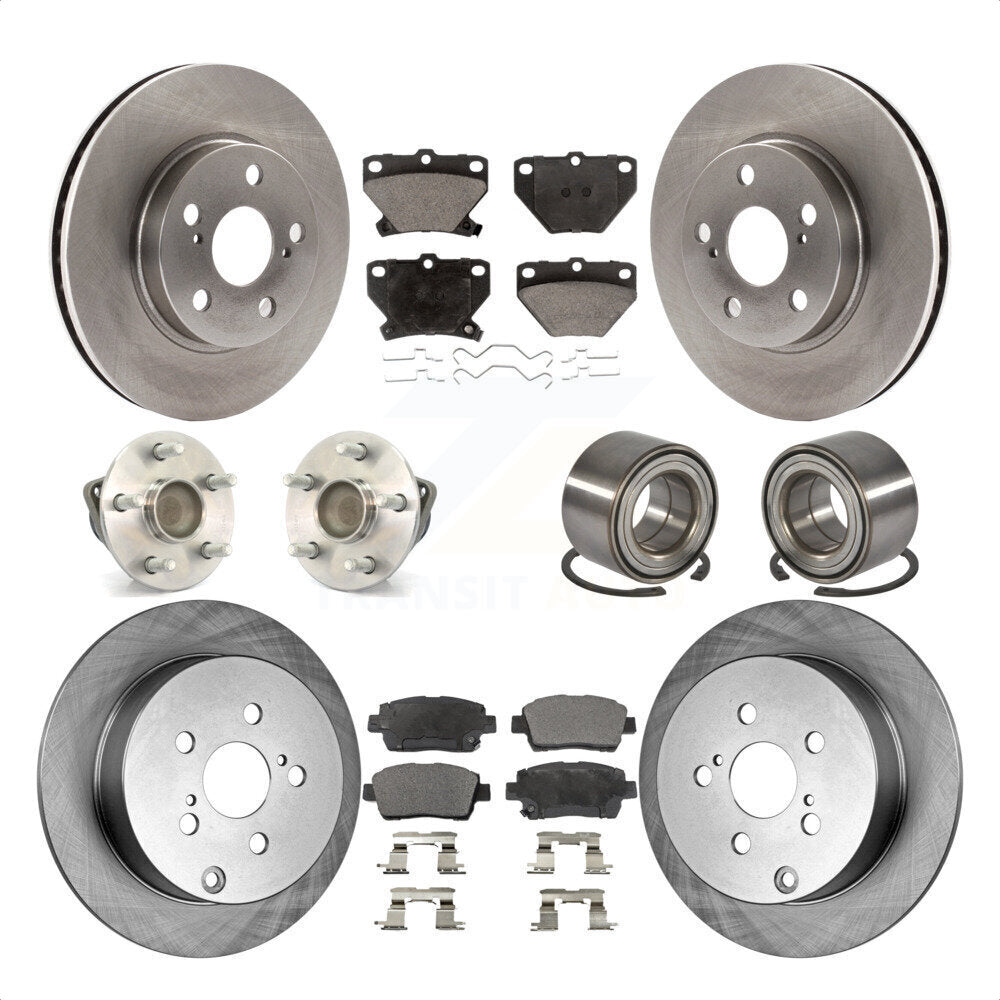 Front Rear Wheel Hub Bearings Assembly Disc Brake Rotors And Ceramic Pads Kit (10Pc) For 2000 Toyota Celica GT with 4-Wheel ABS KBB-107055 by Transit Auto