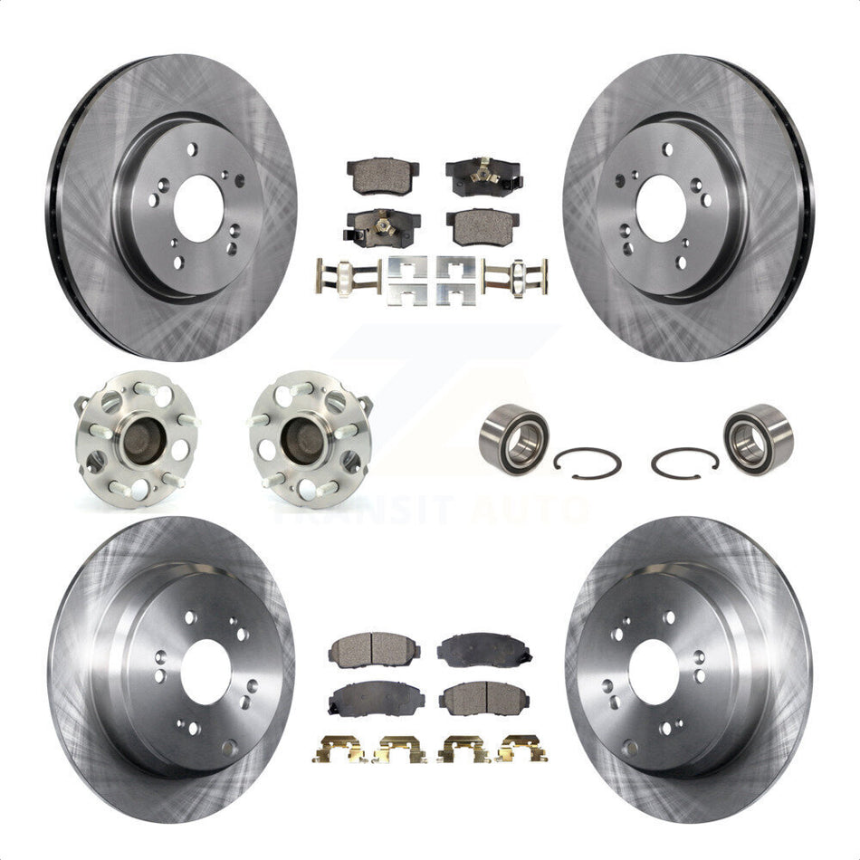 Front Rear Wheel Hub Bearings Assembly Disc Brake Rotors And Ceramic Pads Kit (10Pc) For 2007-2011 Honda CR-V FWD KBB-107075 by Transit Auto