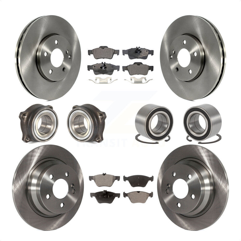 Front Rear Wheel Hub Bearings Assembly Disc Brake Rotors And Ceramic Pads Kit (10Pc) For Mercedes-Benz E320 With Solid Rotor KBB-107131 by Transit Auto