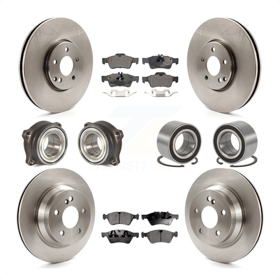 Front Rear Wheel Hub Bearings Assembly Disc Brake Rotors And Ceramic Pads Kit (10Pc) For Mercedes-Benz E550 4Matic with AWD KBB-107133 by Transit Auto
