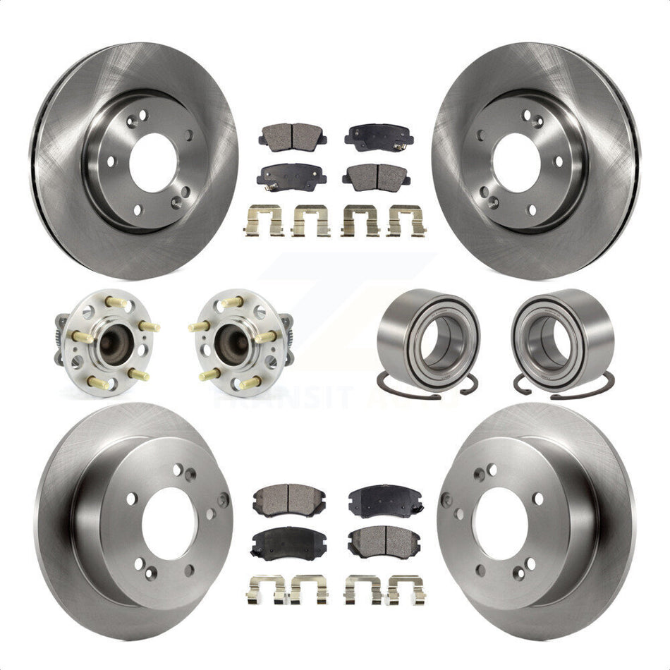 Front Rear Wheel Hub Bearings Assembly Disc Brake Rotors And Ceramic Pads Kit (10Pc) For 2010 Hyundai Sonata 2.4L KBB-107155 by Transit Auto