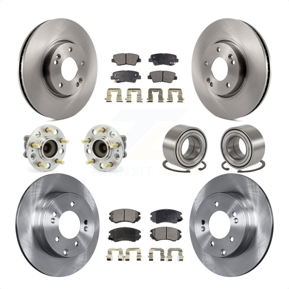 Front Rear Wheel Hub Bearings Assembly Disc Brake Rotors And Ceramic Pads Kit (10Pc) For 2010 Hyundai Sonata 3.3L KBB-107160 by Transit Auto