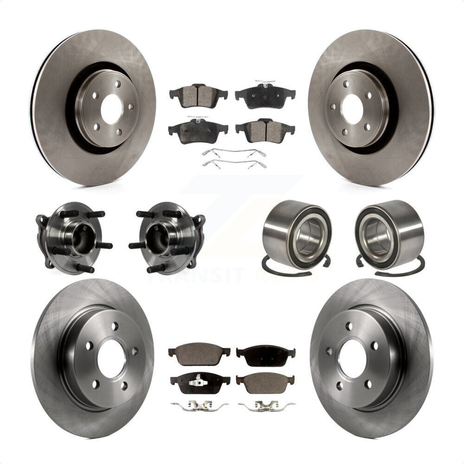 Front Rear Wheel Hub Bearings Assembly Disc Brake Rotors And Ceramic Pads Kit (10Pc) For Ford Focus Without Active Park Assist KBB-107188 by Transit Auto