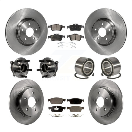 Front Rear Wheel Hub Bearings Assembly Disc Brake Rotors And Ceramic Pads Kit (10Pc) For 2013 Ford Focus ST Without Active Park Assist KBB-107189 by Transit Auto