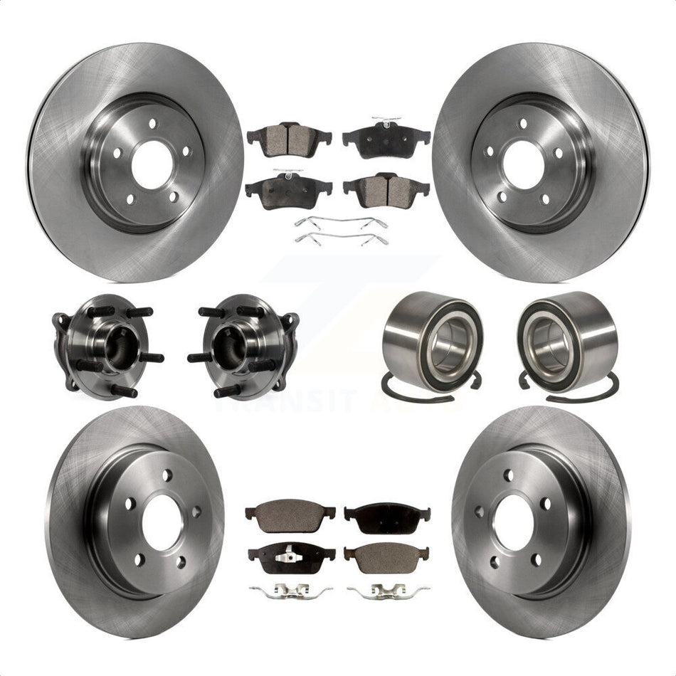 Front Rear Wheel Hub Bearings Assembly Disc Brake Rotors And Ceramic Pads Kit (10Pc) For 2013 Ford Focus ST Without Active Park Assist KBB-107189 by Transit Auto