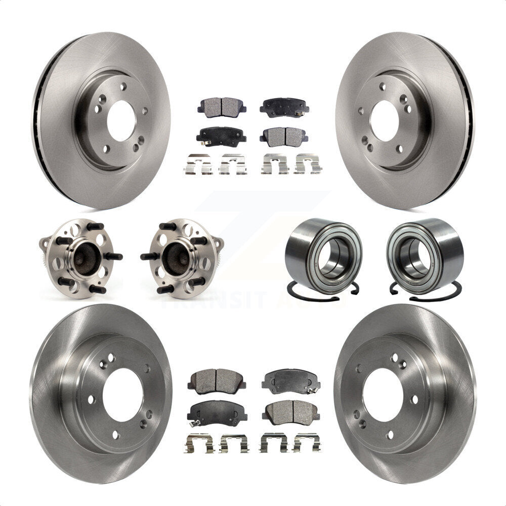 Front Rear Wheel Hub Bearings Assembly Disc Brake Rotors And Ceramic Pads Kit (10Pc) For 2015 Hyundai Veloster Tech RE FLEX SE KBB-107198 by Transit Auto