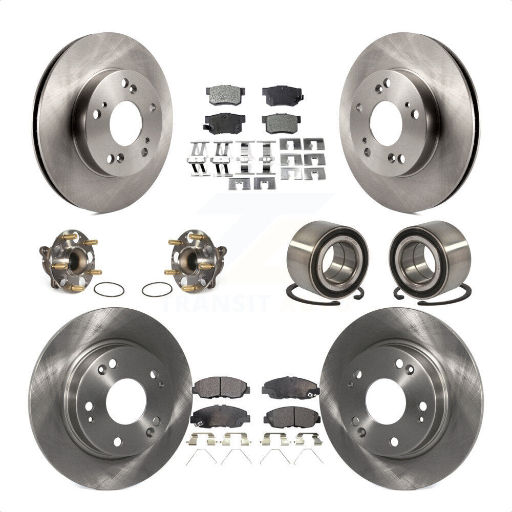 Front Rear Wheel Hub Bearings Assembly Disc Brake Rotors And Ceramic Pads Kit (10Pc) For Honda Civic KBB-107218 by Transit Auto