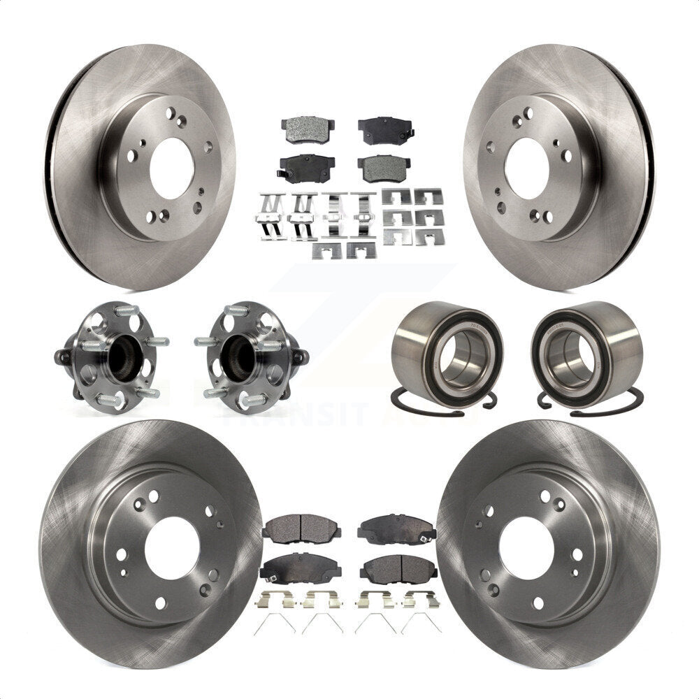 Front Rear Wheel Hub Bearings Assembly Disc Brake Rotors And Ceramic Pads Kit (10Pc) For 2013-2014 Honda Civic LX with Manual transmission KBB-107220 by Transit Auto