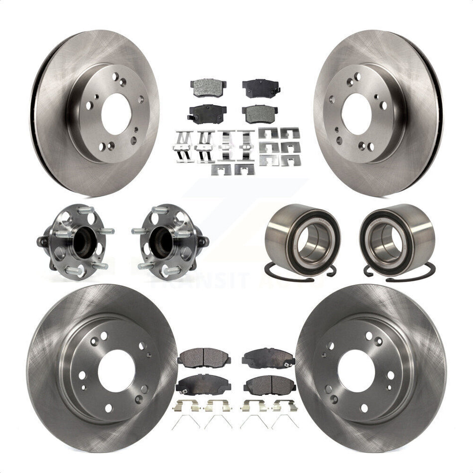 Front Rear Wheel Hub Bearings Assembly Disc Brake Rotors And Ceramic Pads Kit (10Pc) For 2013-2014 Honda Civic LX with Manual transmission KBB-107220 by Transit Auto