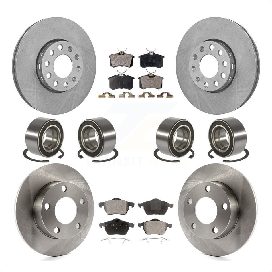 Front Rear Wheel Bearings Disc Brake Rotors And Ceramic Pads Kit (10Pc) For 2000 Volkswagen Passat 2.8L with Naturally Aspirated KBB-107259 by Transit Auto