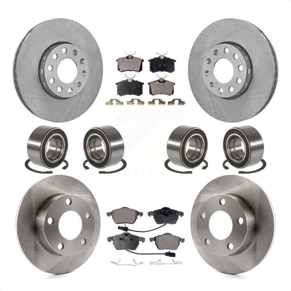 Front Rear Wheel Bearings Disc Brake Rotors And Ceramic Pads Kit (10Pc) For 2000 Volkswagen Passat 2.8L with Naturally Aspirated KBB-107261 by Transit Auto