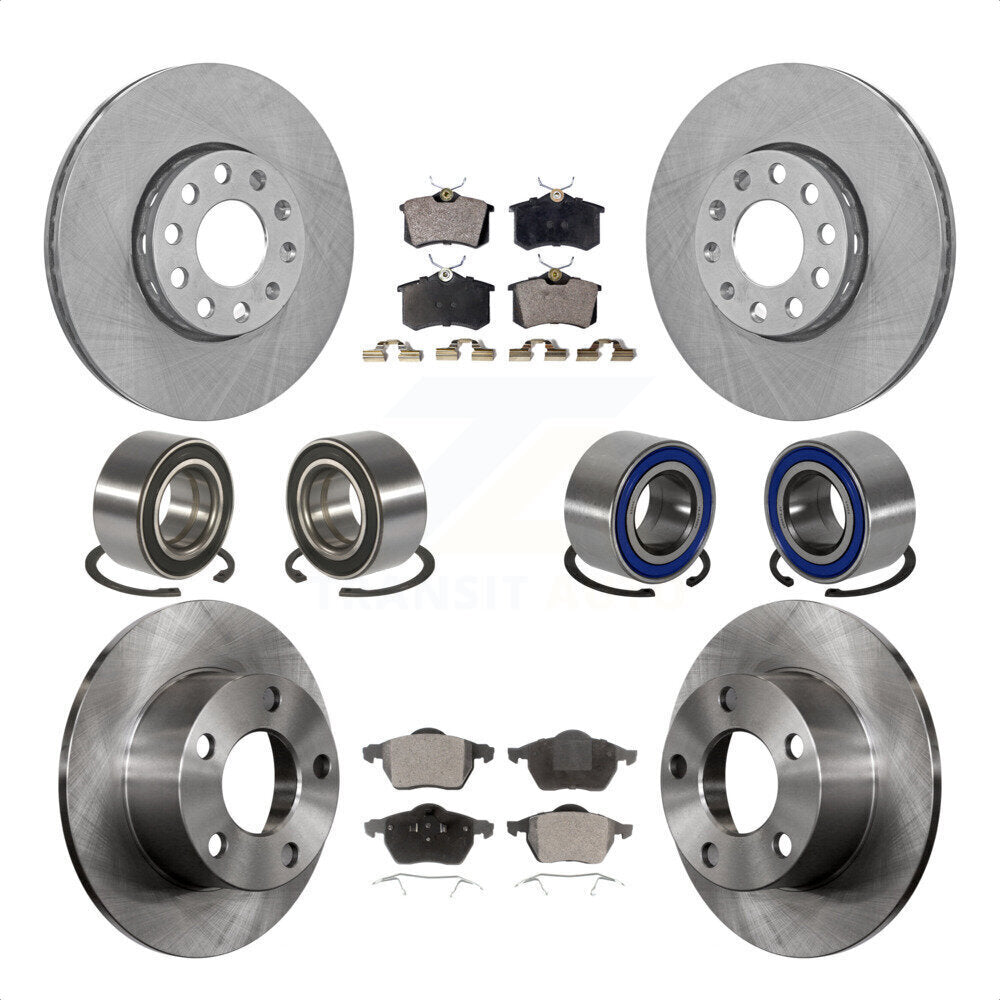 Front Rear Wheel Bearings Disc Brake Rotors And Ceramic Pads Kit (10Pc) For 2000 Volkswagen Passat 1.8L with Turbocharged KBB-107266 by Transit Auto