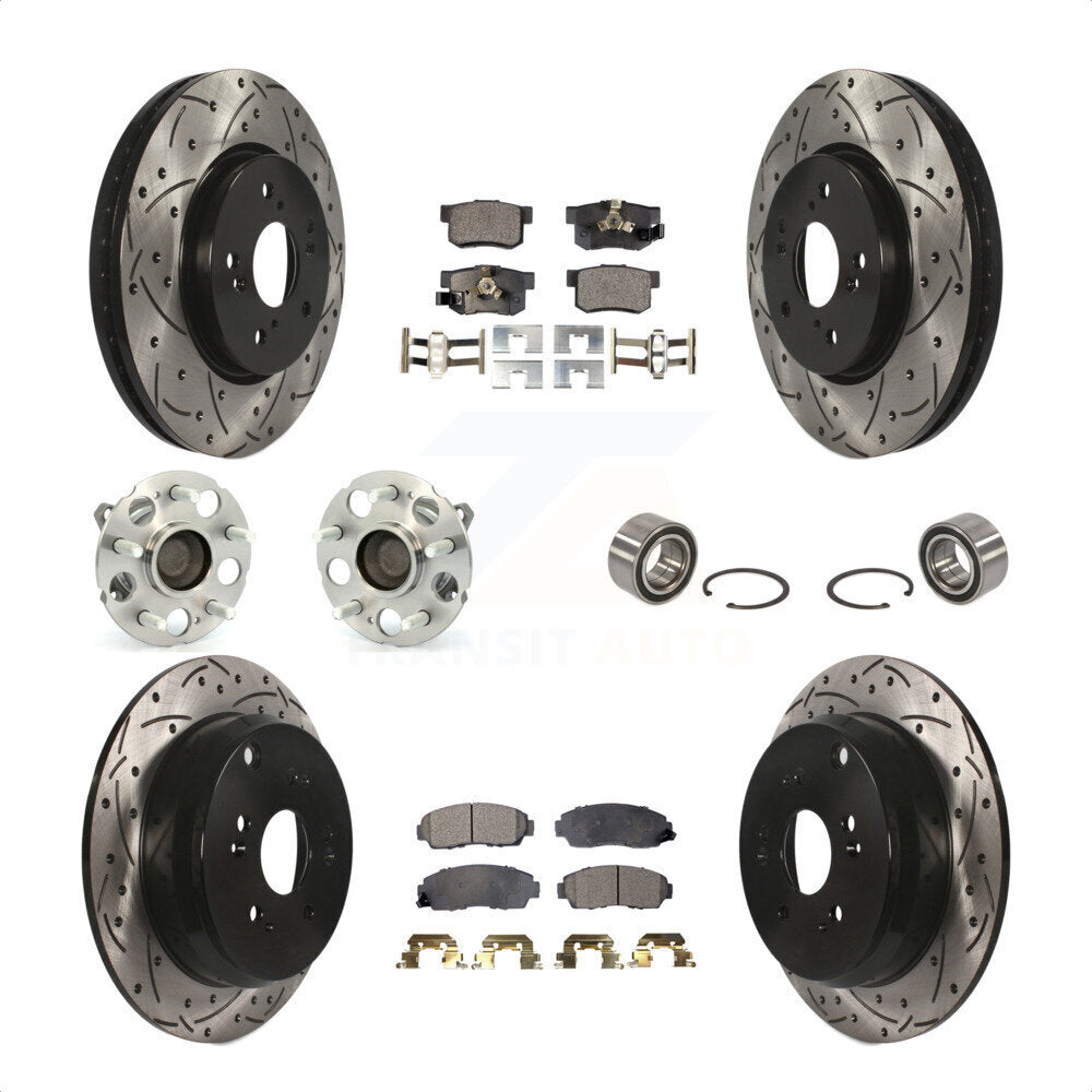 Front Rear Wheel Hub Bearings Assembly Coated Disc Brake Rotors And Semi-Metallic Pads Kit (10Pc) For 2007-2011 Honda CR-V FWD KBB-107339 by Transit Auto
