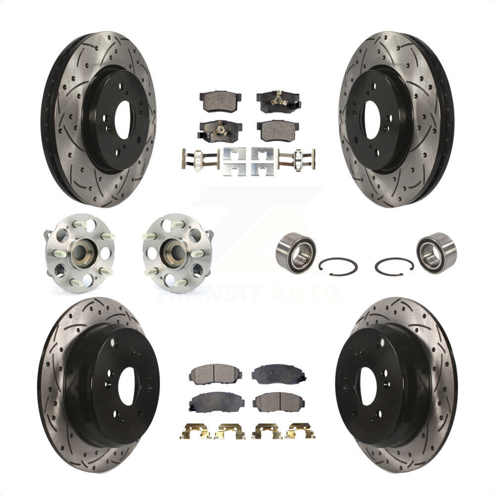 Front Rear Wheel Hub Bearings Assembly Coated Disc Brake Rotors And Semi-Metallic Pads Kit (10Pc) For Honda CR-V Acura RDX KBB-107340 by Transit Auto