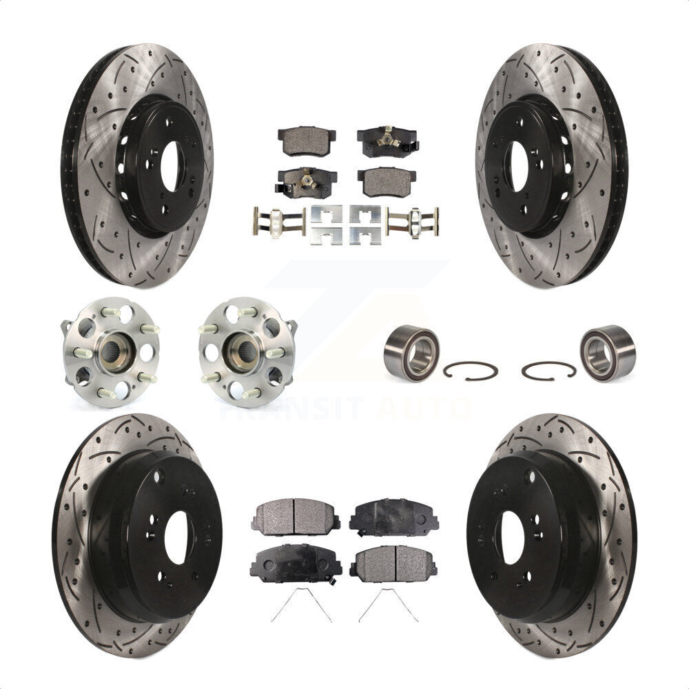 Front Rear Wheel Hub Bearings Assembly Coated Disc Brake Rotors And Semi-Metallic Pads Kit (10Pc) For 2017-2018 Acura RDX AWD KBB-107342 by Transit Auto