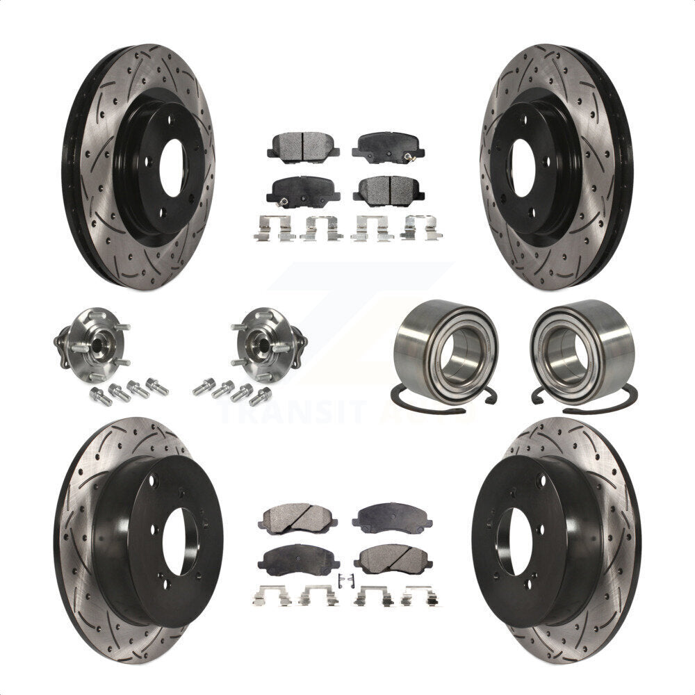 Front Rear Wheel Hub Bearings Assembly Coated Disc Brake Rotors And Semi-Metallic Pads Kit (10Pc) For 2013 Mitsubishi Outlander AWD with 3.0L Without 7 Passenger Seating KBB-107350 by Transit Auto