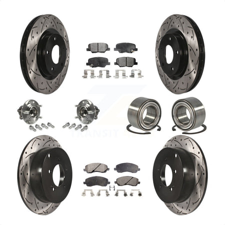 Front Rear Wheel Hub Bearings Assembly Coated Disc Brake Rotors And Semi-Metallic Pads Kit (10Pc) For 2013 Mitsubishi Outlander AWD with 3.0L Without 7 Passenger Seating KBB-107350 by Transit Auto