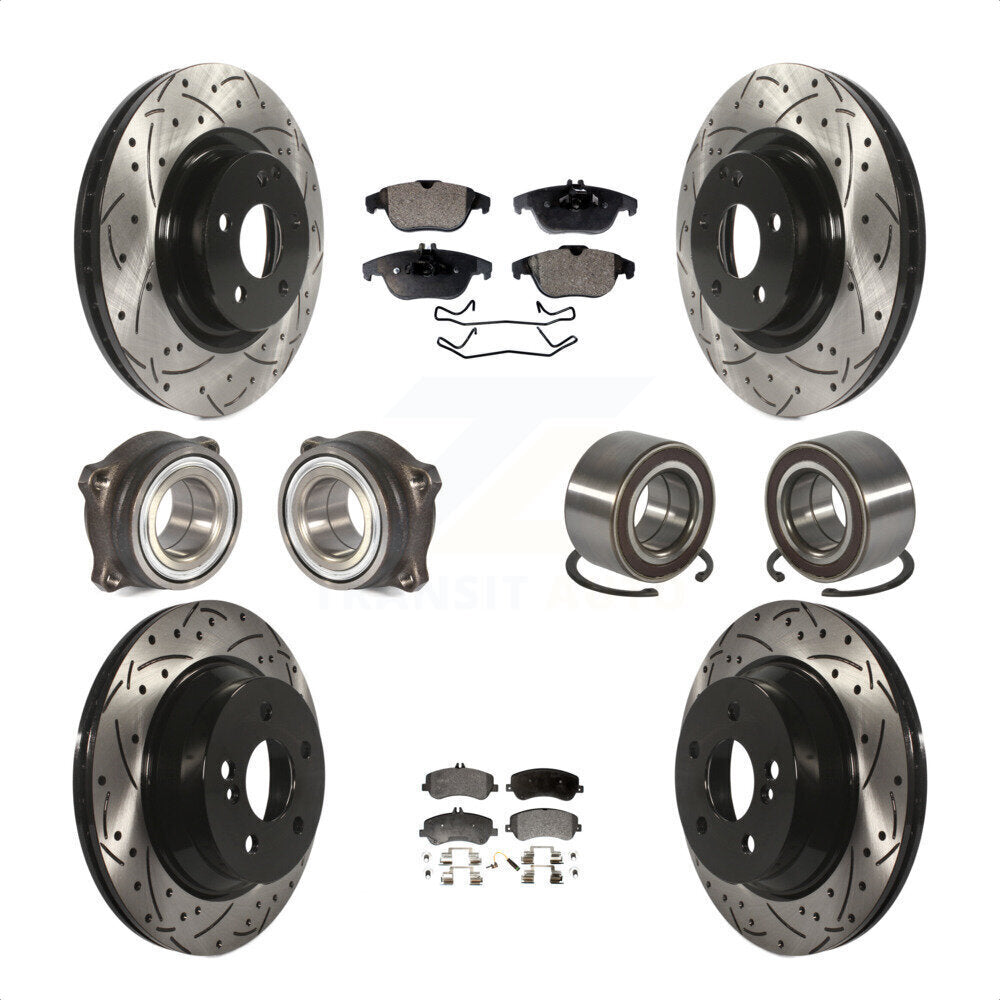 Front Rear Wheel Hub Bearings Assembly Coated Disc Brake Rotors And Semi-Metallic Pads Kit (10Pc) For Mercedes-Benz GLK350 GLK250 KBB-107360 by Transit Auto